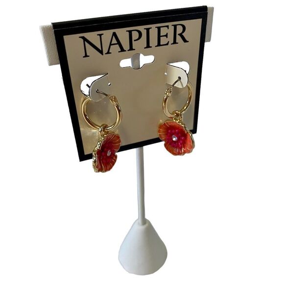 Napier Orange, Pink & Gold Toned Hoop Drop Earrings. Very Cute! - Picture 3 of 6